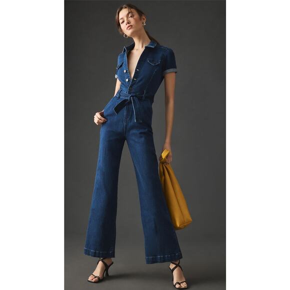 Anthropologie Paige Anessa Short-sleeve Denim Jumpsuit - Size 2 - Picture 1 of 11